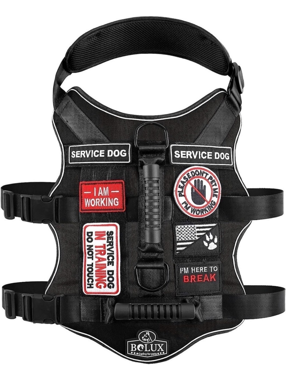 BOLUX Service Dog Vest Harness w/ 4 Patches + 2 Handles - NWT - Size XS